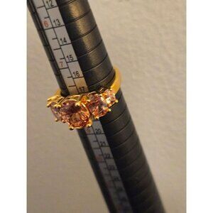 18K Gold-Plated Three-Stone Cocktail Ring, Size 8